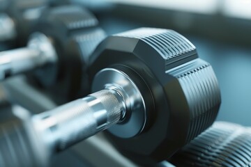 Close up photo of steel dumbbells in the gym
