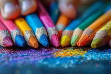 Obraz premium Person holding group of colored pencils