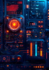 Fototapeta premium interstellar spaceship, filled with advanced technology, control panels and holographic maps, devices for space exploration and communications.