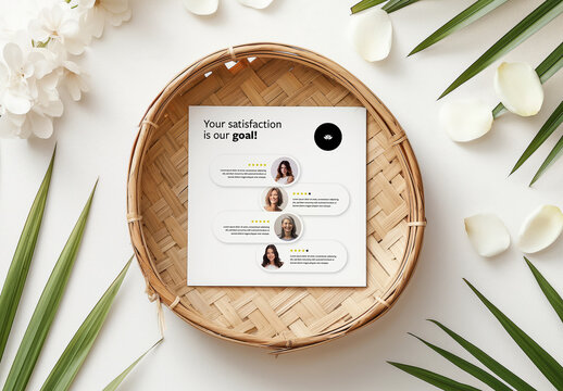 Square Mockup In Spa Style With Palm Leaves and Generative ai