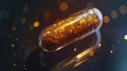A close up of a pill bottle with pills inside