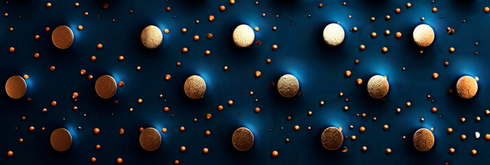 simple polka dot pattern on a dark blue background with glittery gold dots