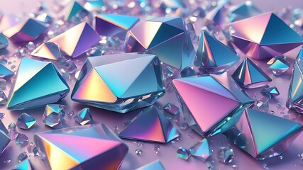 Iridescent texture, geometric crystal background, liquid 3D render.