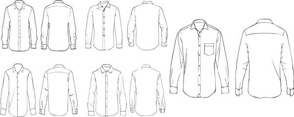 Men's formal shirt flat sketch illustration with front and back view. casual wear fashion illustration template mock up