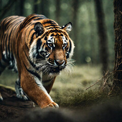 Fototapeta premium Tiger is hunting in the forest