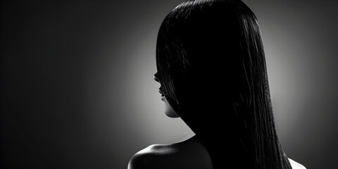 Silhouette of an asian girl Portrait of a woman on a dark background.
