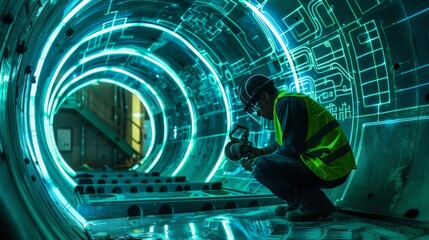 The technician in futuristic tunnel