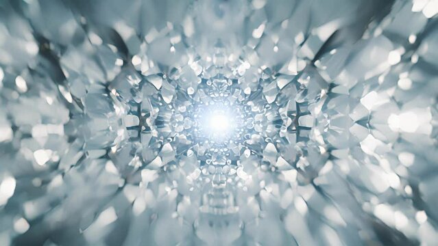 A clutch purse adorned with sparkling crystals arranged in a pattern inspired by the symmetry of subatomic particles.