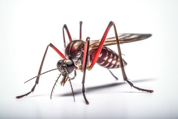 Fototapeta premium entire mosquito body. A comprehensive model of a macro camera. macro lens with 100mm focal length. Light of day. isolated against a white backdrop. scientific images