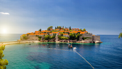 Sveti Stefan island in Budva in a beautiful summer day, Montenegro