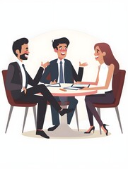 Obraz premium Happy businessmen and businesswomen discussing in office meeting 