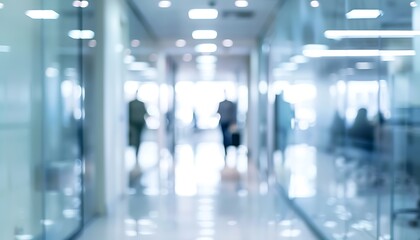 Abstract blurred office hall interior and meeting room. Blurry corridor in working space with defocused effect. Use for background or backdrop in business concept