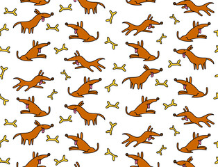 Colorful doodle pattern consisting of dogs on a white background