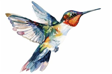 Obraz premium Watercolor Hummingbird Illustration in Flight with Vibrant Colors and Detailed Brushstrokes