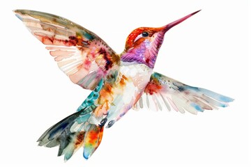 Fototapeta premium Vibrant Watercolor Hummingbird Illustration - Colorful Bird Art in Flight for Nature and Wildlife Lovers