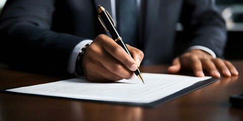 Signing a contract symbolizes a formal agreement between parties solidifying obligations and responsibilities in business dealings. Concept Legal, Contracts, Business, Agreements, Obligations