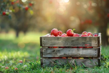 a wooden crate full of apples