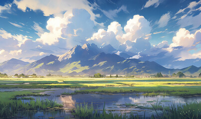 Anime background cel of a Beautiful landscape cinematic scenery