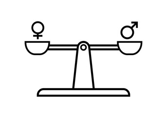 Icono balanza equilibrada de simbolo masculino y femenino representando la igualdad