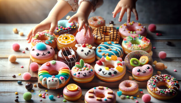 Celebrate National Donut or doughnut day, sweet retreat snack, happiness through dessert party, dairy bakery food for life event