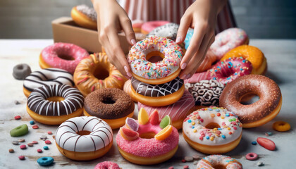 Celebrate National Donut or doughnut day, sweet retreat snack, happiness through dessert party, dairy bakery food for life event