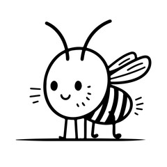 Obraz premium Charming black and white line drawing of a happy bee, great for children's designs and educational purposes.