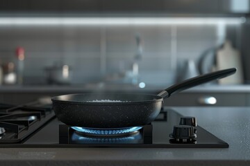 Steamed rice in a pan with steam floating around