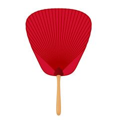 Fixed Japanese hand fan with wooden handle realistic vector illustration. Ancient Asian handheld air blowing accessory 3d object on white background