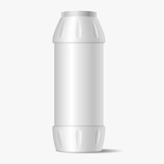 Detergent powder blank bottle realistic vector illustration. Home cleaning product container with copy space 3d object on white background