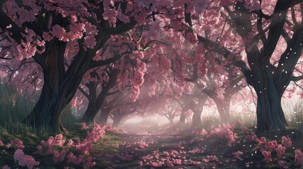 Blooming cherry trees