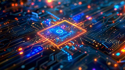 Fototapeta premium Futuristic Microchip Technology Close-Up