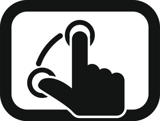Vector illustration of a minimalist black and white touchscreen tap icon representing interactive user interface and control on modern smart devices. Featuring hand gesture and clickable area