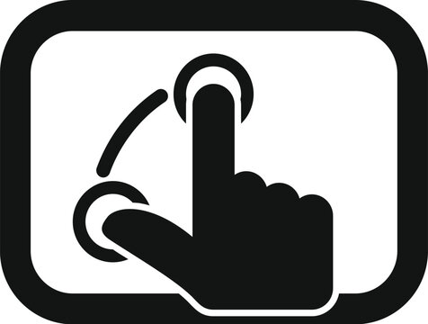 Vector illustration of a minimalist black and white touchscreen tap icon representing interactive user interface and control on modern smart devices. Featuring hand gesture and clickable area