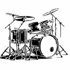 Stencil of a modern Drum Kit -Black & White-ideal for many styles  of contemporary music