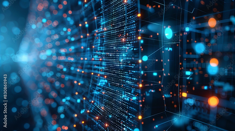 Wall mural digital data network technology