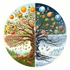 Colourful tree with four seasons