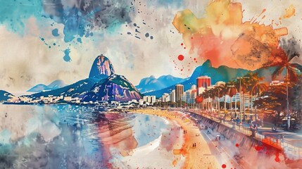 Watercolor Rio de Janeiro . Generative AI technology