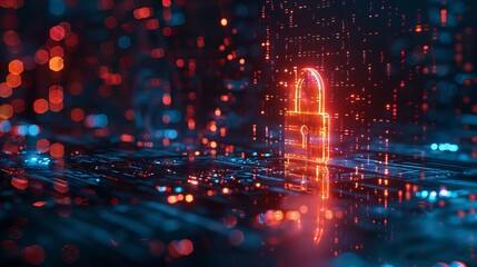 Fototapeta premium Cybersecurity Concept with Glowing Lock