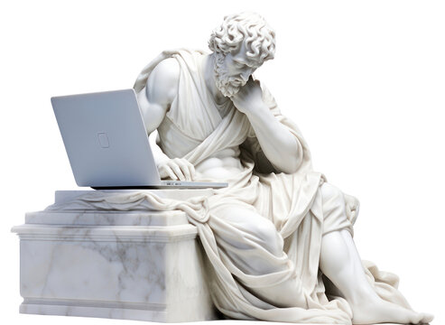 PNG  Greek sculpture using computer statue laptop art.