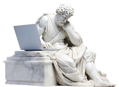 PNG  Greek sculpture using computer statue laptop art.