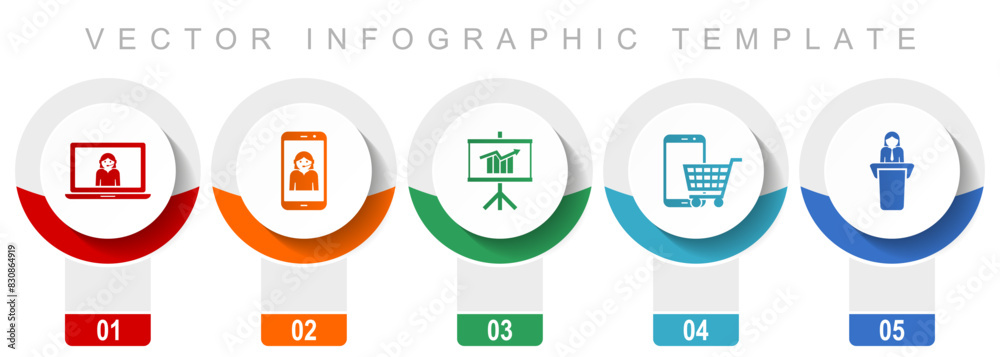 Poster Online store icon set, miscellaneous vector icons such as customer service, seminar, cart and learning, modern design infographic template, web buttons in 5 color options