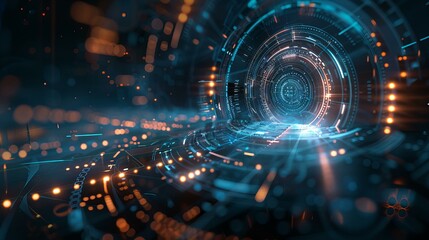 Futuristic digital cyber tunnel