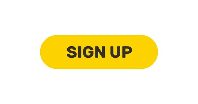 Click on Sign Up button, push by arrow cursor, flat style yellow button, footage with transparent background 