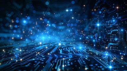 Fototapeta premium Futuristic Digital Circuit Board with Sparkling Lights