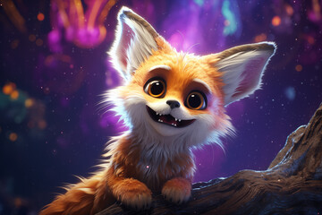 Obraz premium Adorable Fox Fennec with Large Eyes in Fantasy Forest Setting