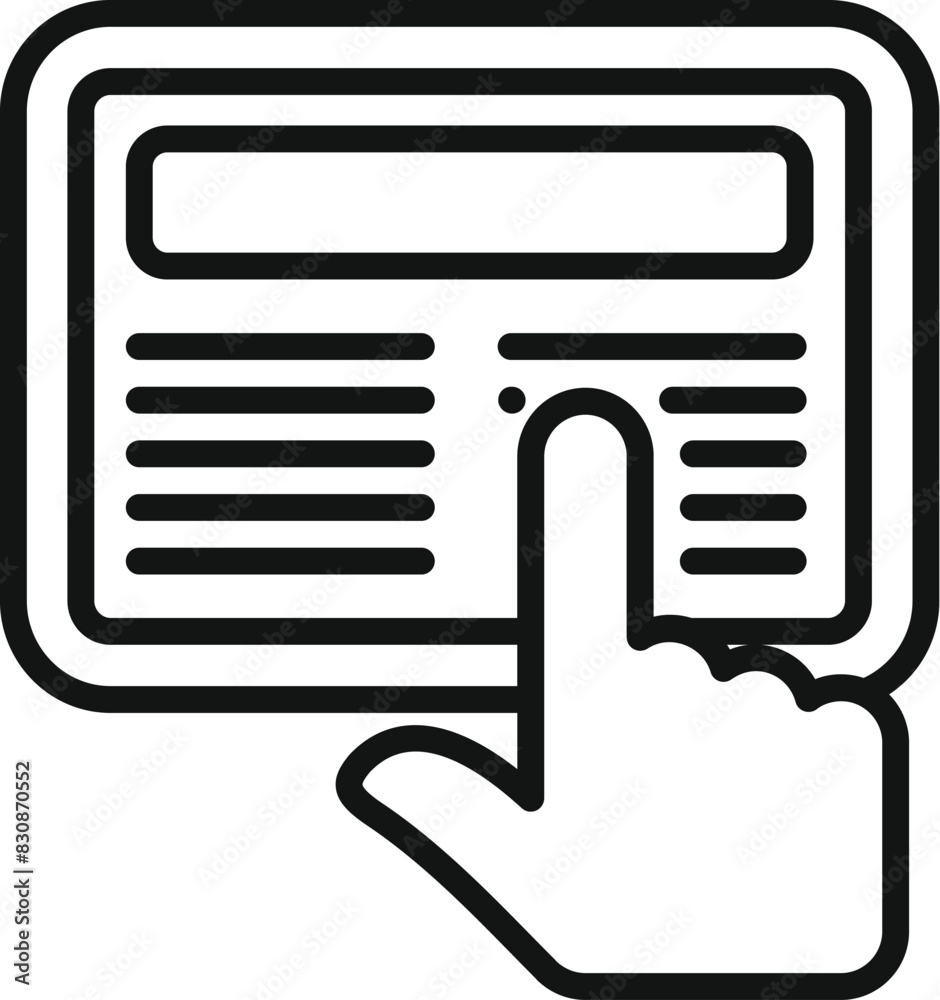 Poster digital tablet selection icon with touch screen. line drawing. hand pointing. and interactive techno