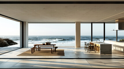 Fototapeta premium Natural shade dining room of a house resort by tropical beach