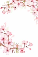 Obraz premium cherry blossom themed frame or border for photos and text.in soft pink and white tones. watercolor illustration, Perfect for nursery art, simple clipart, single object, white color background.
