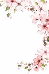 Obraz premium cherry blossom themed frame or border for photos and text.in soft pink and white tones. watercolor illustration, Perfect for nursery art, simple clipart, single object, white color background.