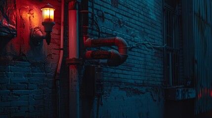 A dark, damp, and dirty room with a light shining on a pipe